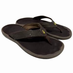 OluKai ‘Ohana Flip Flops Women’s Size 8 – Dark Brown Java Leather Thong Sandals